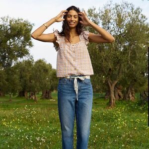 Madewell Gingham Seersucker Ruffle-Strap Button-Up Tank Top size small
